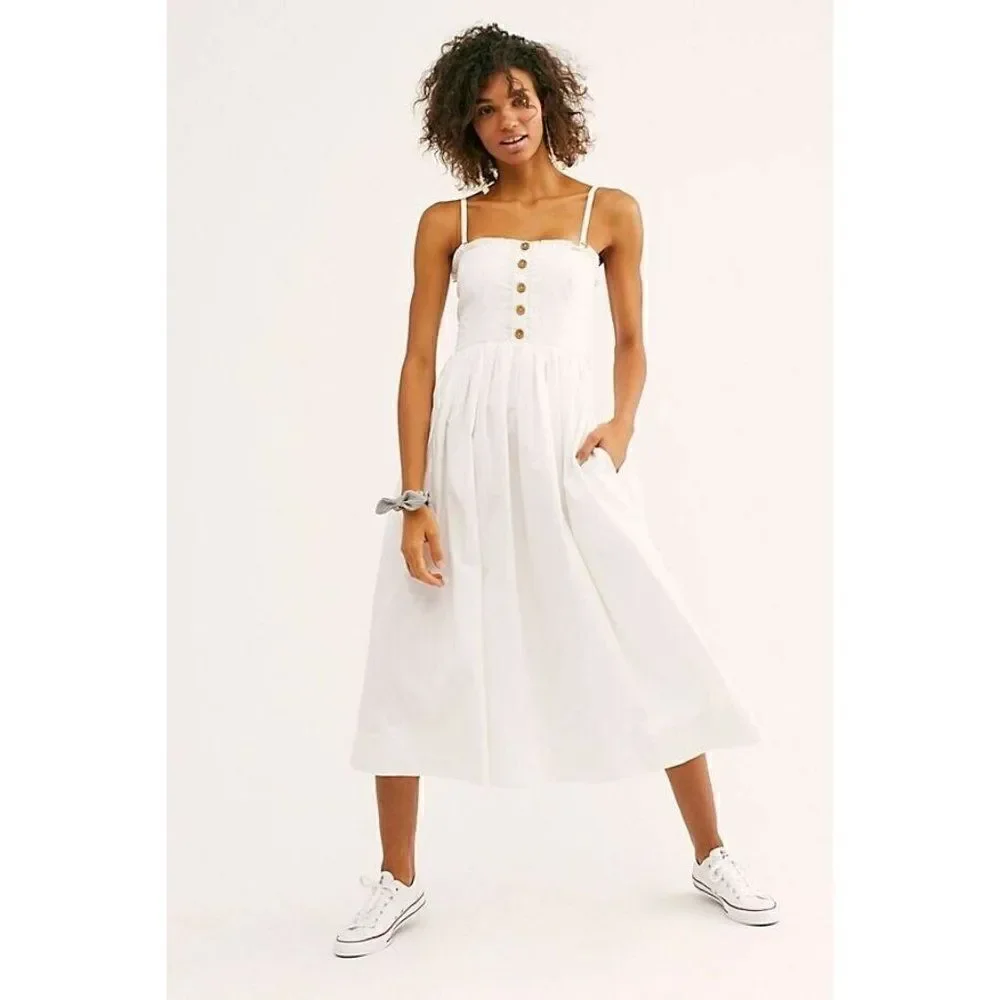 FREE PEOPLE LILAH PLEATED SMOCKED MIDI DRESS